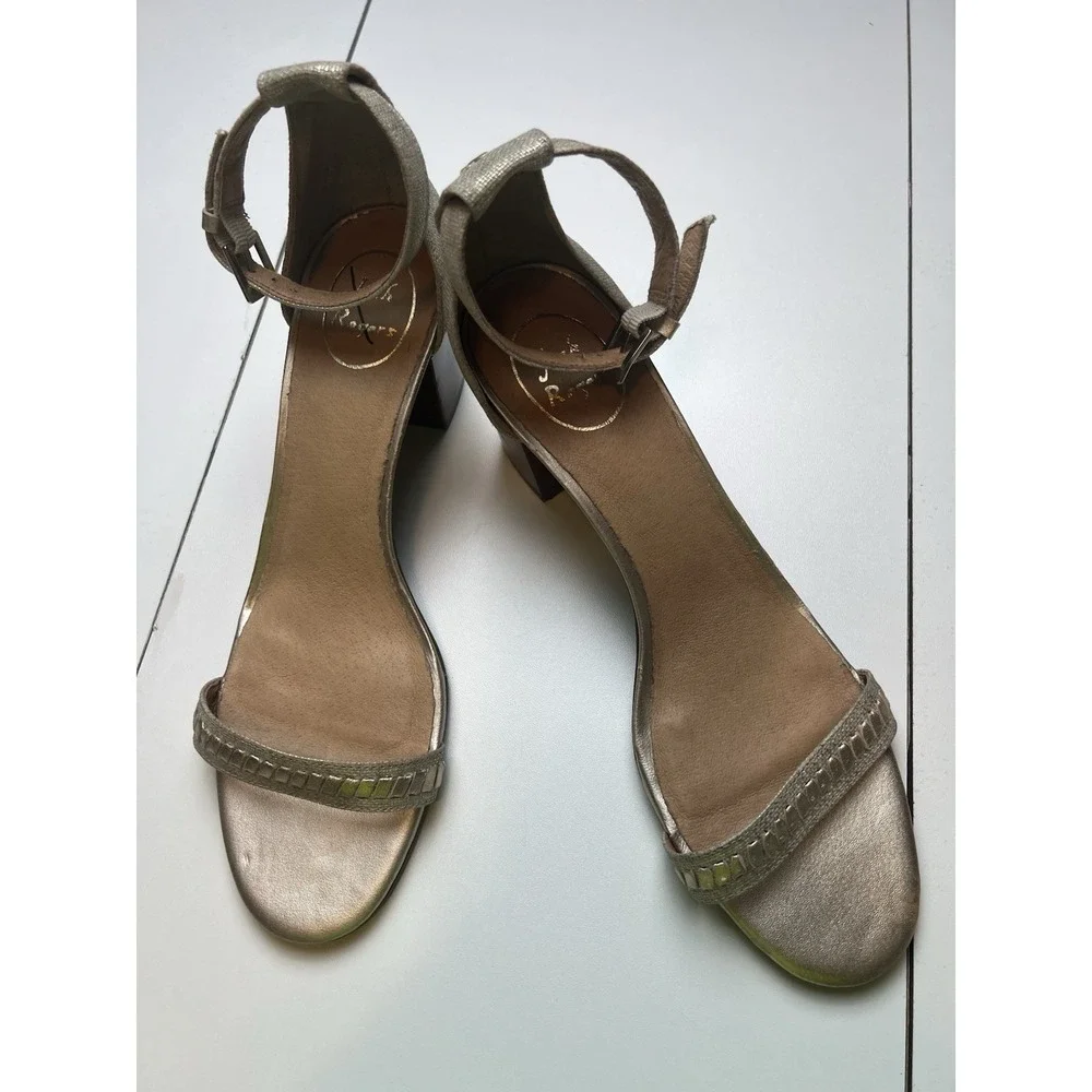 Jack Rogers Lillian Ankle Strap Gold Textile  Heels Women's Size 11